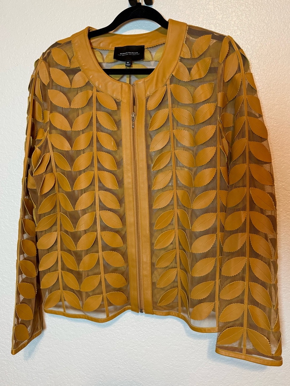 Neiman Marcus The Leather Collection Leaf Appliqué & Mesh Jacket Size XL - Picture 10 of 13